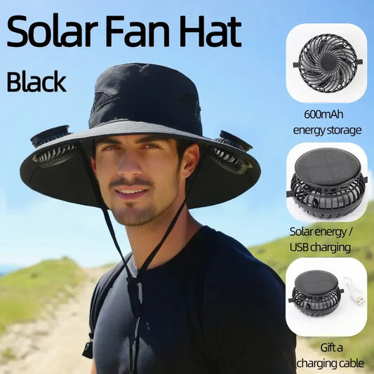 Mens Quick Dry Bucket Hat Large Size Sun Hat with Solar Powered Fan USB Rechargeable for Outdoor Hiking Camping Fishing Activity