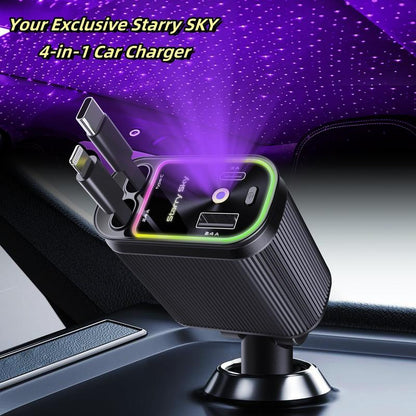 Starlight in Roof Retractable Charger with Lightning Cable, Dual Charge Port ,  -Automotive 4-In-1 Car Charger 