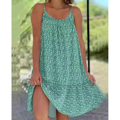 Women Floral Print Dress Elegant Casual Sexy Spaghetti Strap 