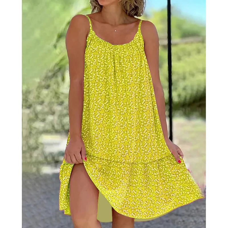 Women Floral Print Dress Elegant Casual Sexy Spaghetti Strap 