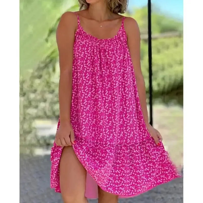 Women Floral Print Dress Elegant Casual Sexy Spaghetti Strap 