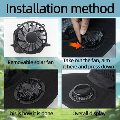 Mens Quick Dry Bucket Hat Large Size Sun Hat with Solar Powered Fan USB Rechargeable for Outdoor Hiking Camping Fishing Activity
