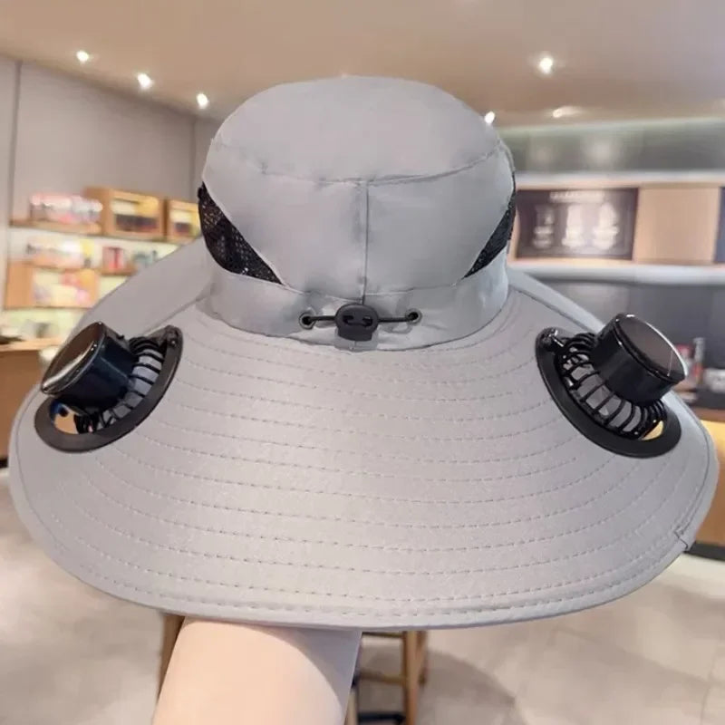 Mens Quick Dry Bucket Hat Large Size Sun Hat with Solar Powered Fan USB Rechargeable for Outdoor Hiking Camping Fishing Activity