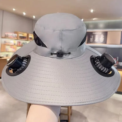 Mens Quick Dry Bucket Hat Large Size Sun Hat with Solar Powered Fan USB Rechargeable for Outdoor Hiking Camping Fishing Activity