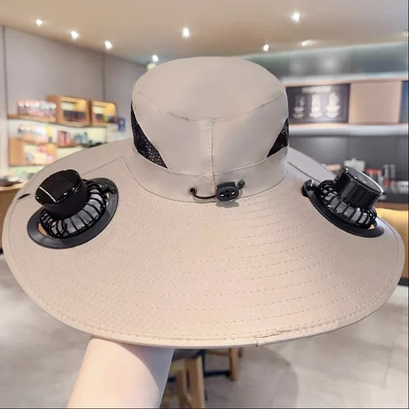 Mens Quick Dry Bucket Hat Large Size Sun Hat with Solar Powered Fan USB Rechargeable for Outdoor Hiking Camping Fishing Activity