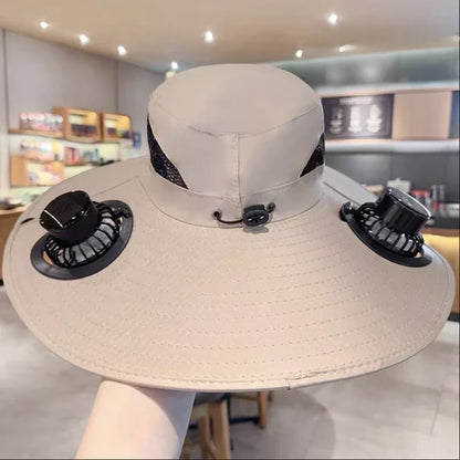 Mens Quick Dry Bucket Hat Large Size Sun Hat with Solar Powered Fan USB Rechargeable for Outdoor Hiking Camping Fishing Activity