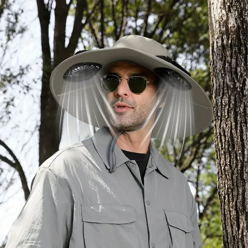 Mens Quick Dry Bucket Hat Large Size Sun Hat with Solar Powered Fan USB Rechargeable for Outdoor Hiking Camping Fishing Activity