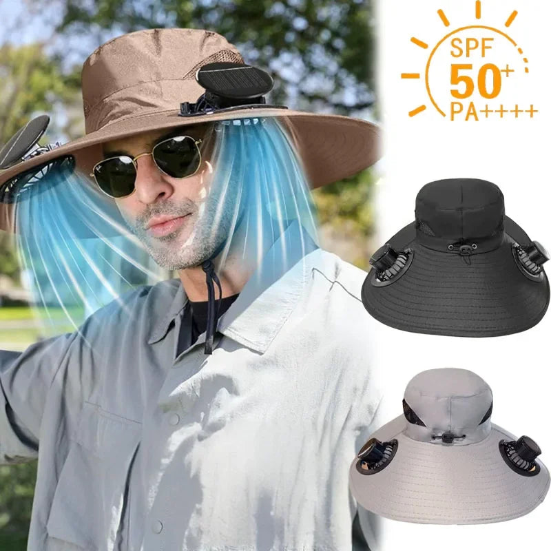 Mens Quick Dry Bucket Hat Large Size Sun Hat with Solar Powered Fan USB Rechargeable for Outdoor Hiking Camping Fishing Activity