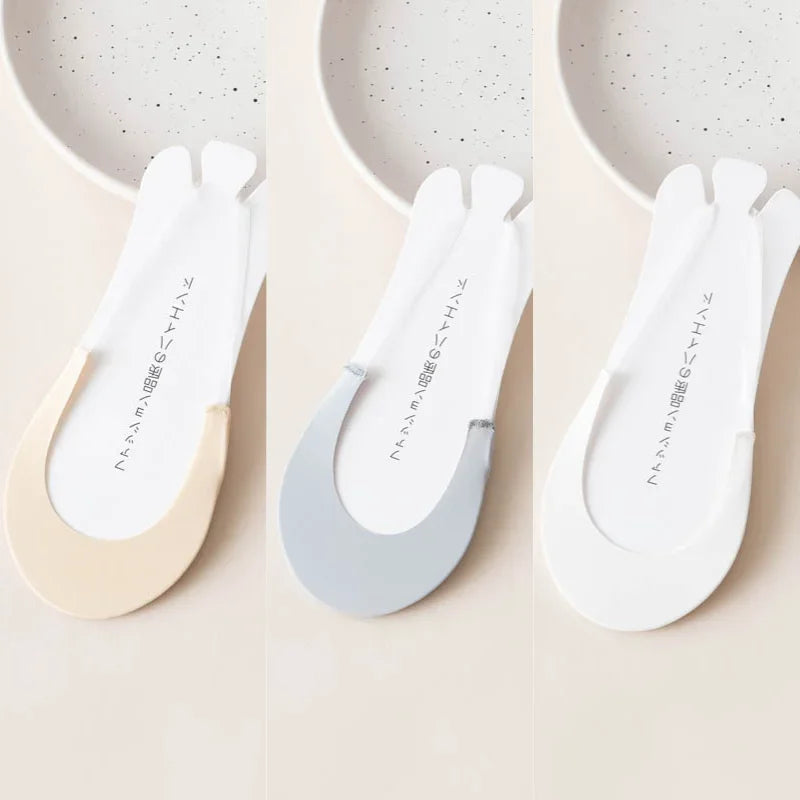 3 Pairs Invisible Boat Socks Women Summer Silicone Non-Slip Socks for High Heels Shoes Ice Silk Thin Half-Palm Suspender New