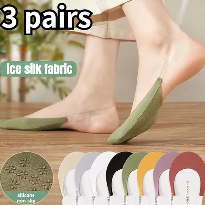 3 Pairs Invisible Boat Socks Women Summer Silicone Non-Slip Socks for High Heels Shoes Ice Silk Thin Half-Palm Suspender New
