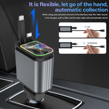 Starlight in Roof Retractable Charger with Lightning Cable, Dual Charge Port ,  -Automotive 4-In-1 Car Charger 