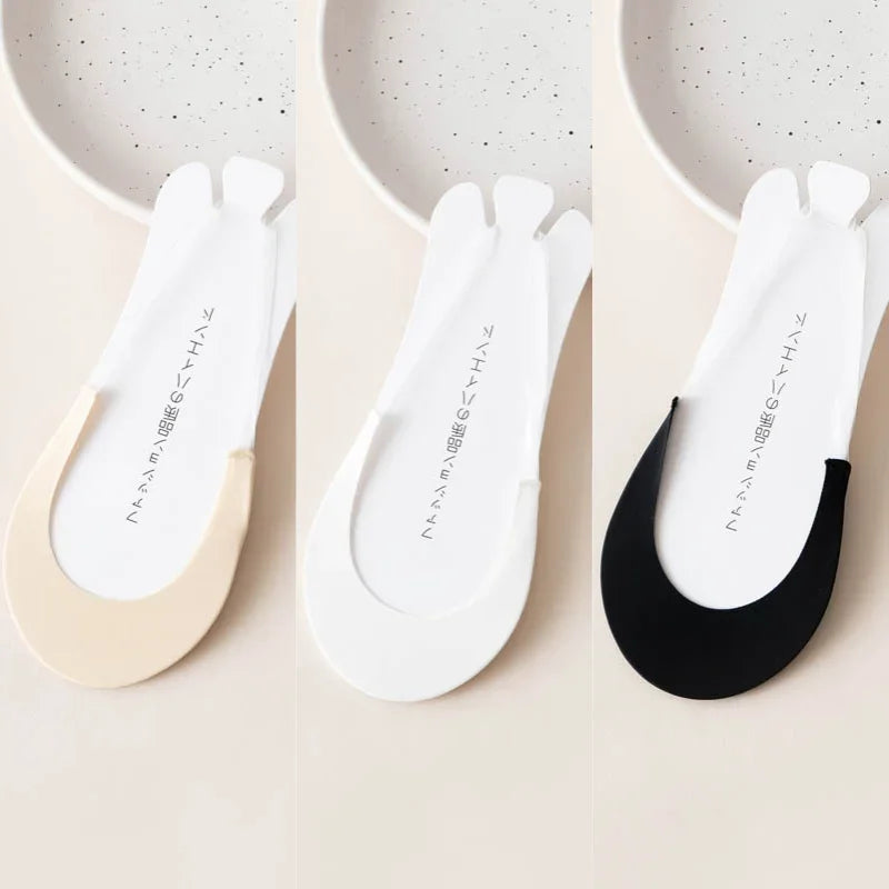 3 Pairs Invisible Boat Socks Women Summer Silicone Non-Slip Socks for High Heels Shoes Ice Silk Thin Half-Palm Suspender New