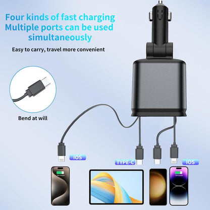 Starlight in Roof Retractable Charger with Lightning Cable, Dual Charge Port ,  -Automotive 4-In-1 Car Charger 