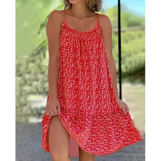 Women Floral Print Dress Elegant Casual Sexy Spaghetti Strap 